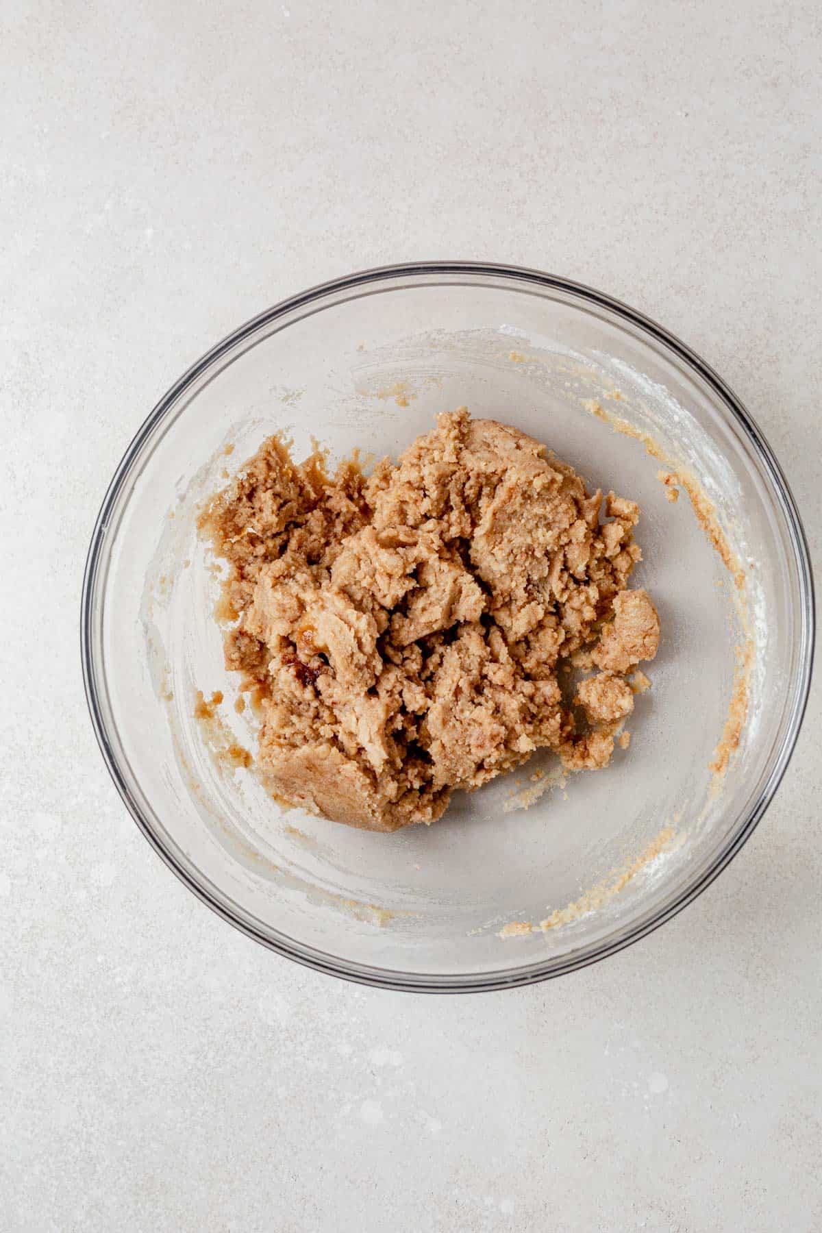 gluten free dutch apple pie crumb topping in a mixing bowl.