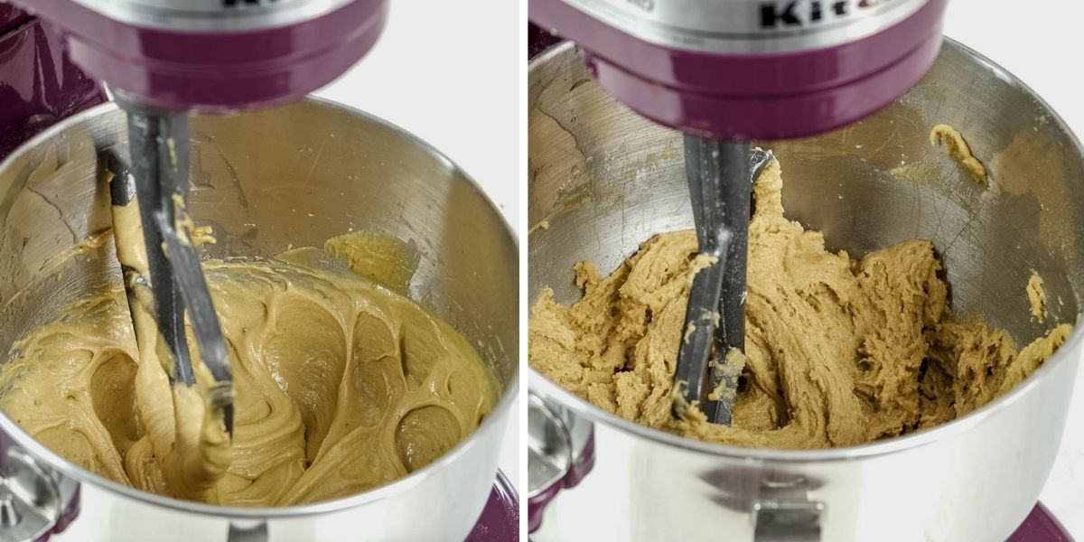 mixing maple pecan cookies in a stand mixer