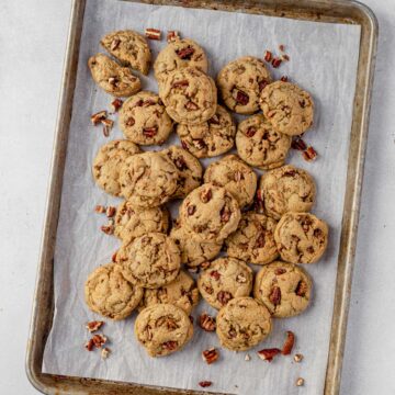 maple pecan cookies served on a cookie sheet