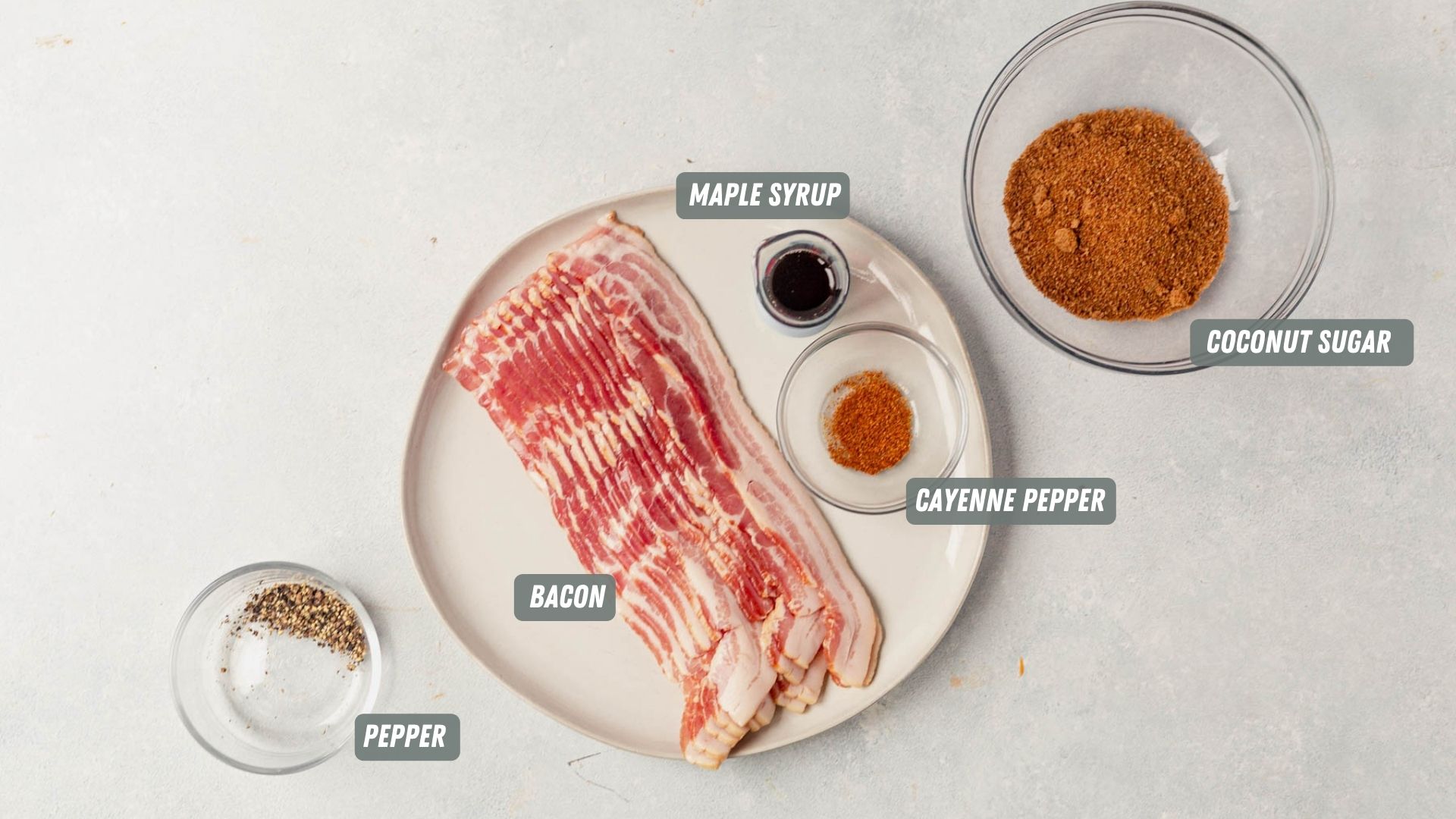 ingredients for twisted bacon measured on a table