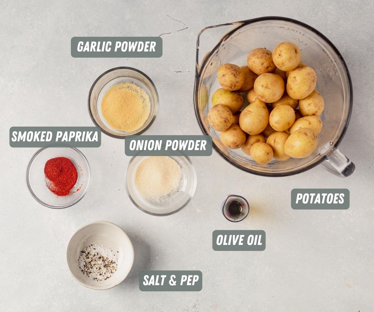 air fryer breakfast potato ingredients on a table