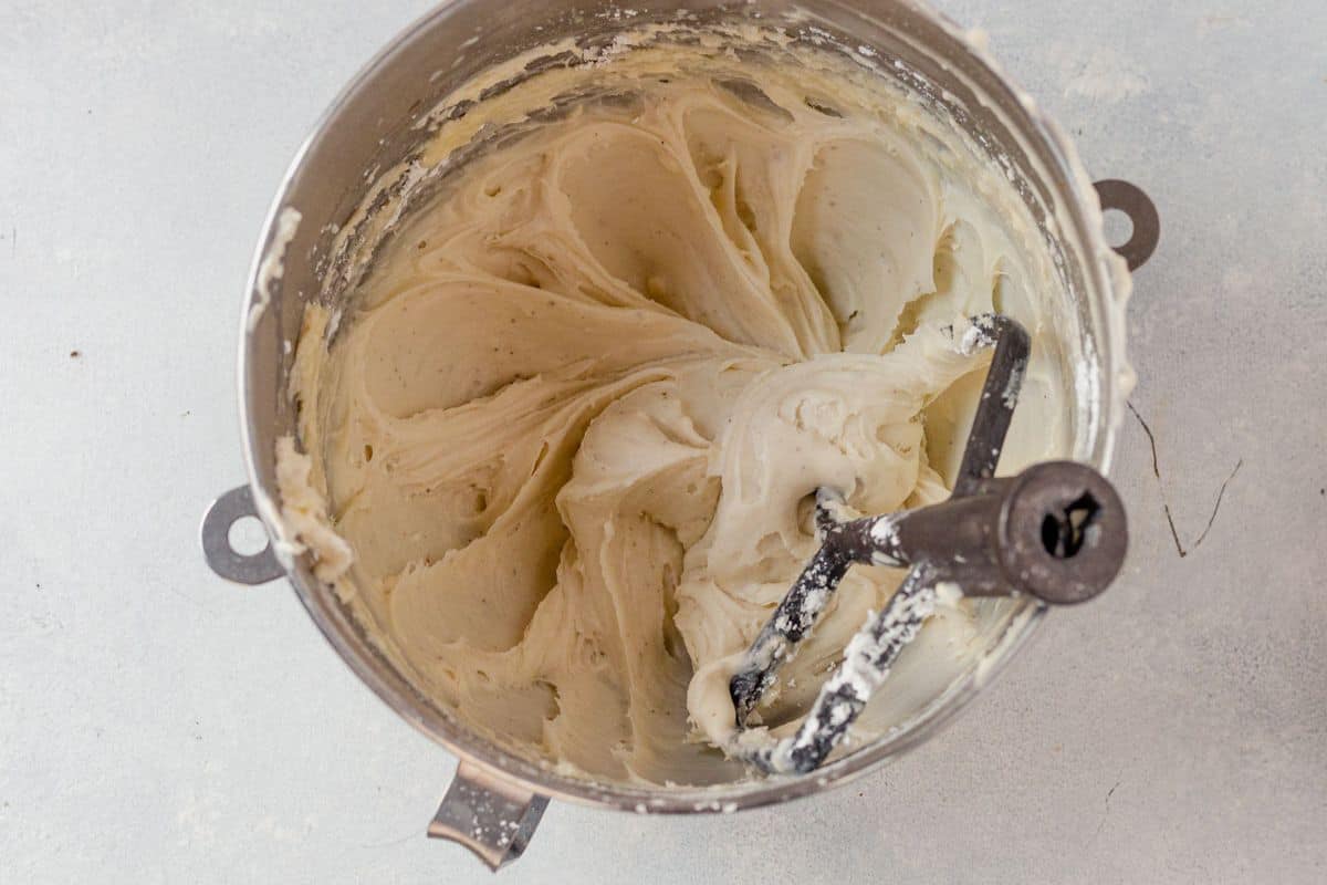 eggnog frosting in a mixing bowl