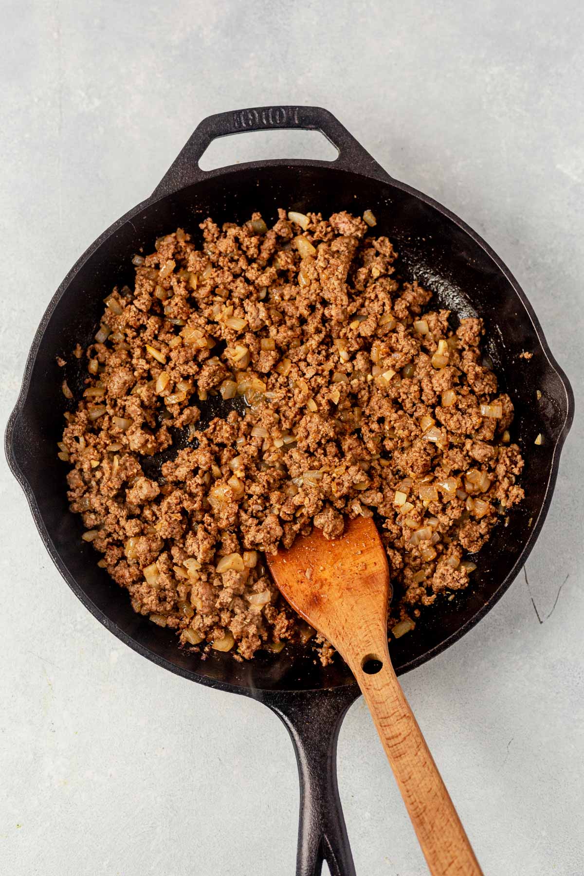 taco meat cooked in a cast iron skillet