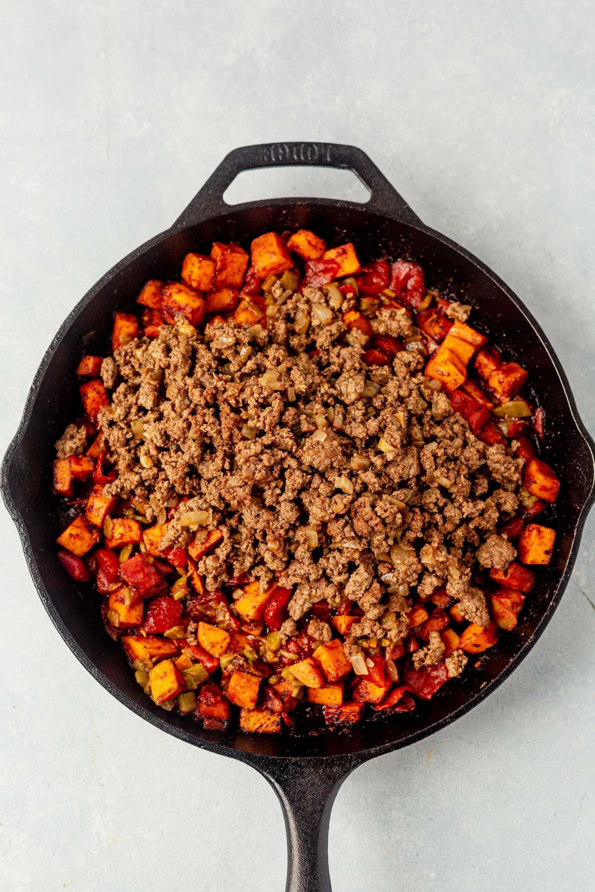 beef taco skillet in cast iron