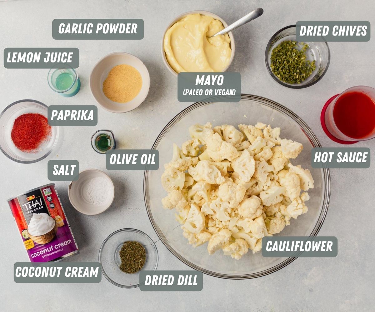 ingredients for buffalo cauliflower dip