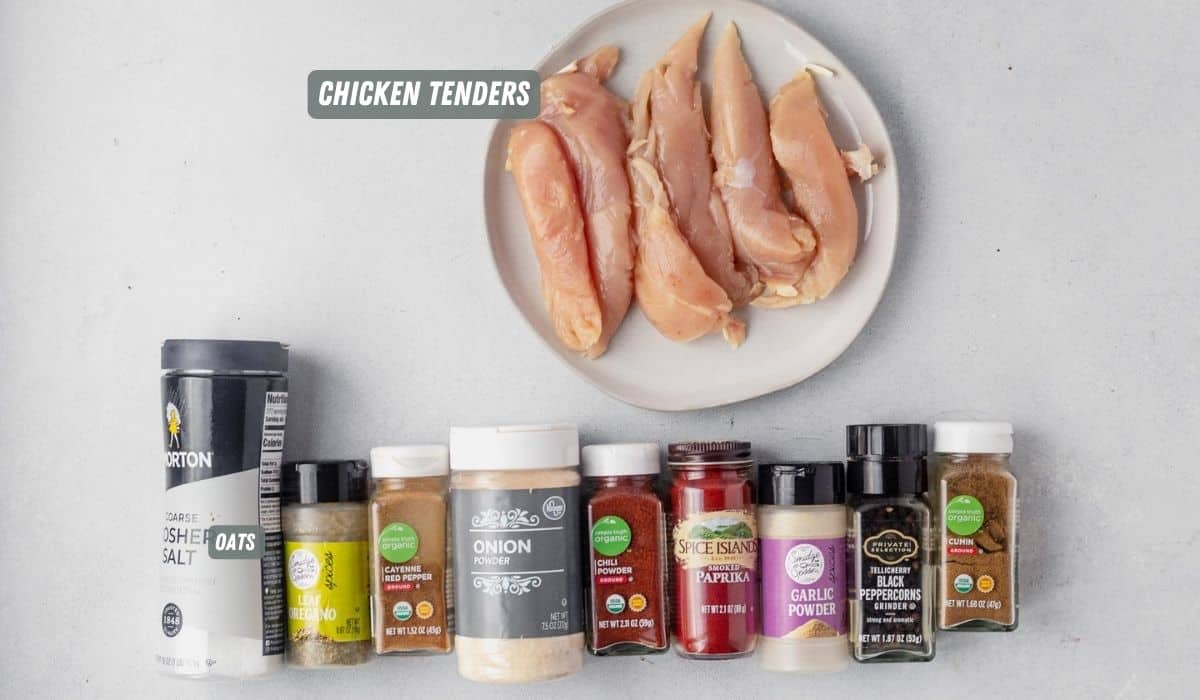 ingredients for blackened chicken tenders on the table