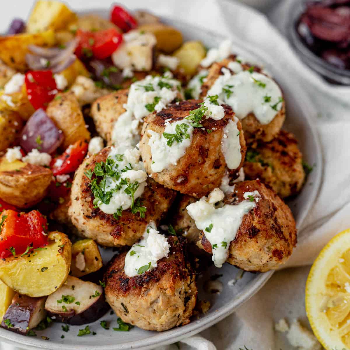 Greek Chicken Meatballs with Creamy Tzatziki Sauce - What Molly Made