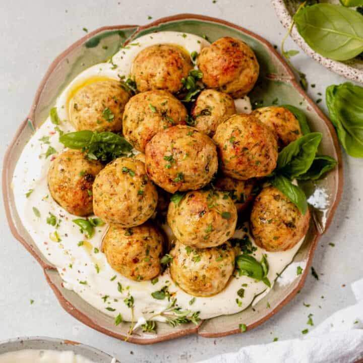 Easy Greek Chicken Meatballs Recipe with Whipped Feta