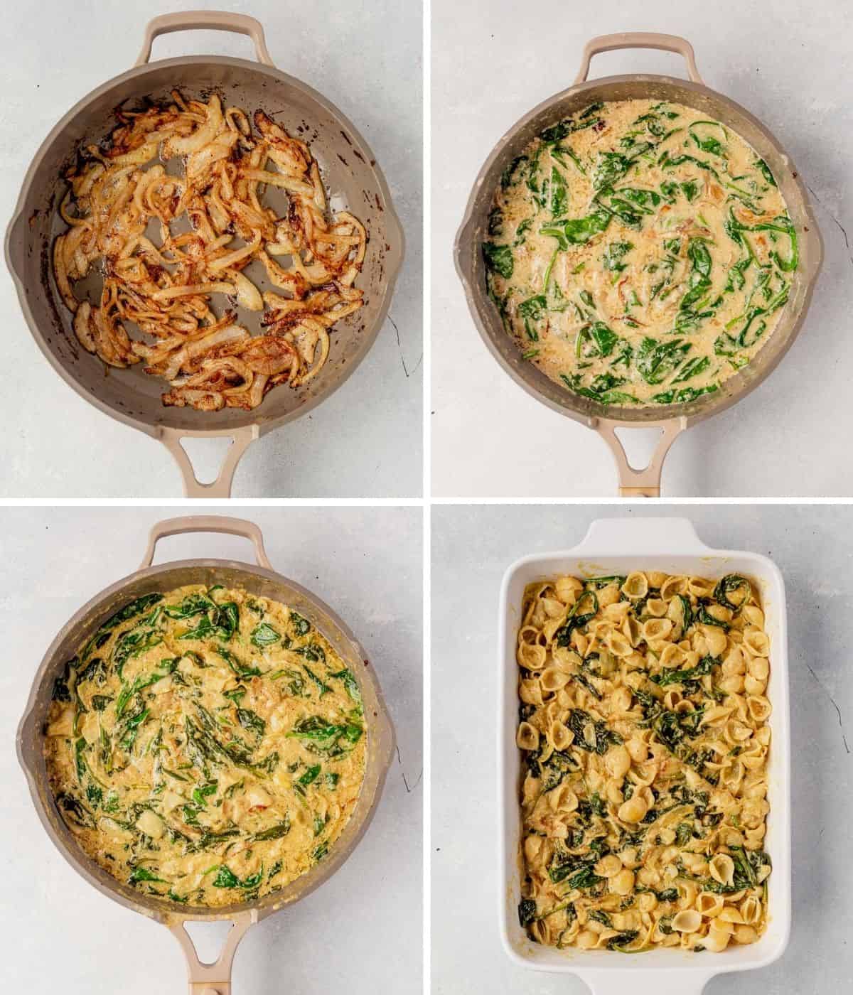 step by step photos of how to make spinach artichoke pasta bake