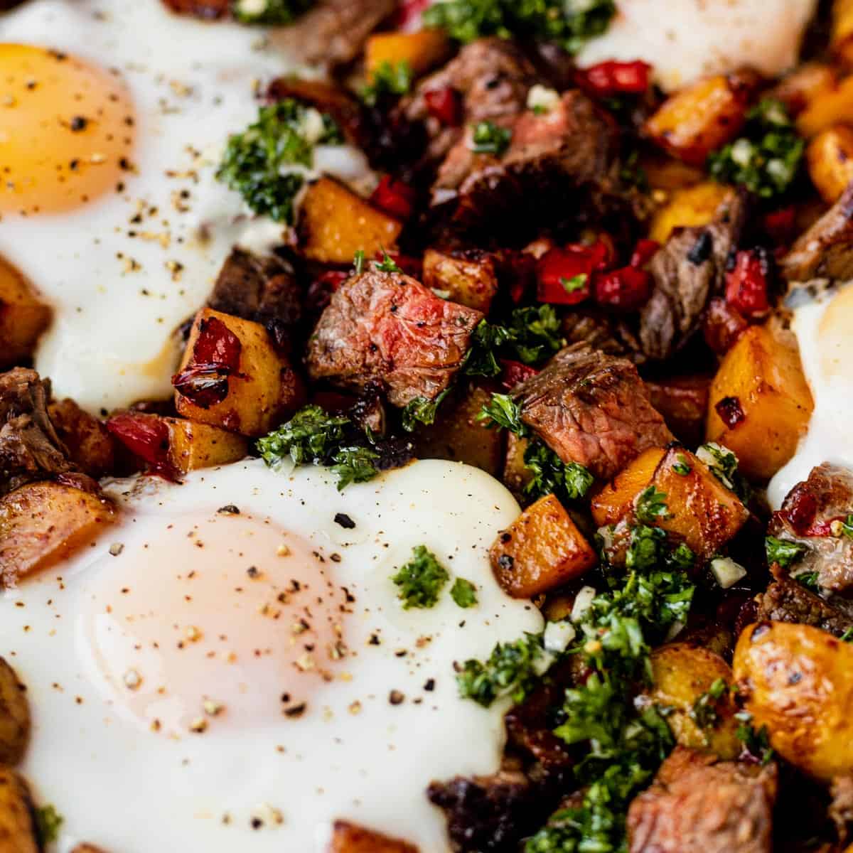 Breakfast Steak and Eggs Skillet - One Pan Recipe