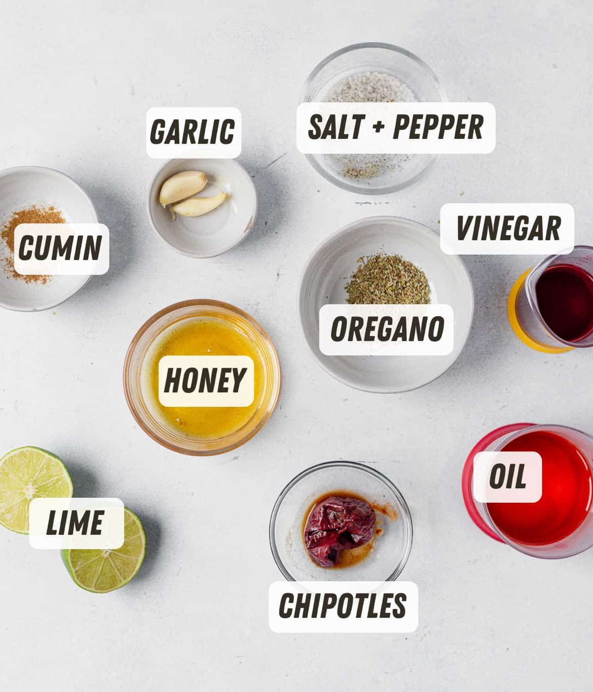ingredients for chipotle vinaigrette on a countertop