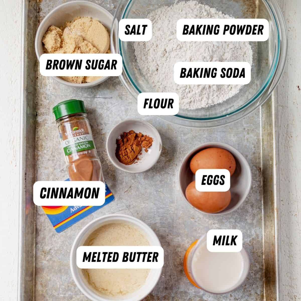 coffee cake muffin ingredients on a countertop