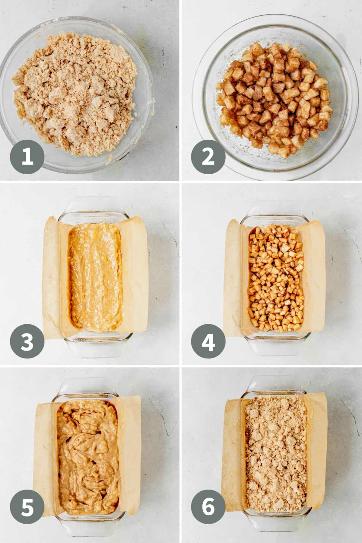steps showing how to make apple banana bread