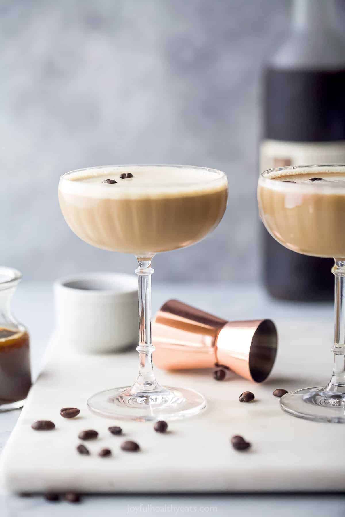 espresso martini on a serving tray