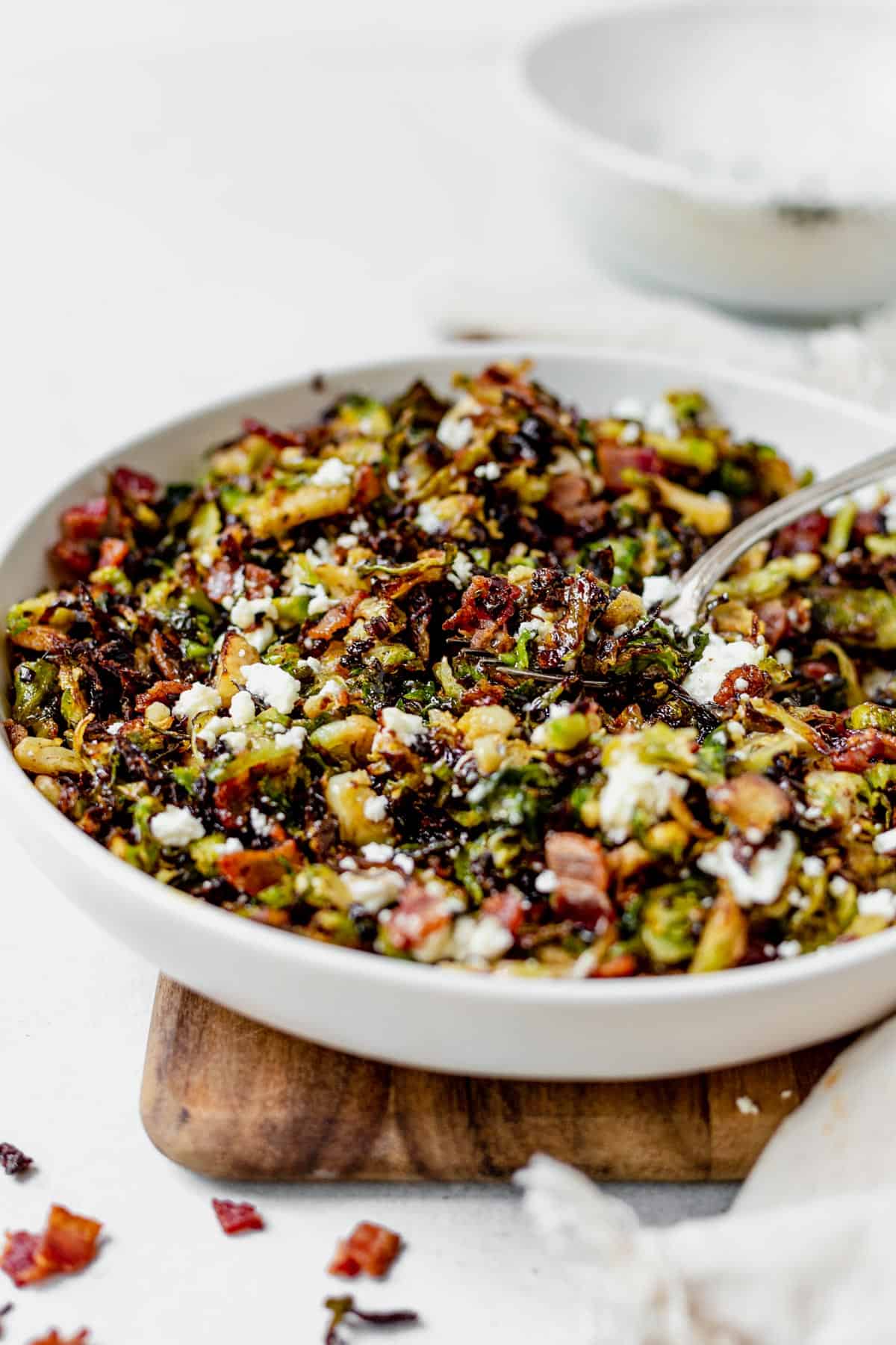 brussel sprout hash with goat cheese and dressing