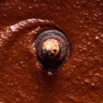 blended chocolate potato cake batter in a food processor.