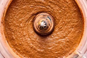 chocolate peanut butter cake frosting in a food processor.