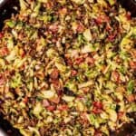 bacon and brussel sprout hash in a skillet