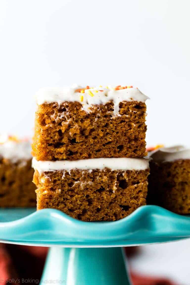 two pumpkin bars stacked on top of each other