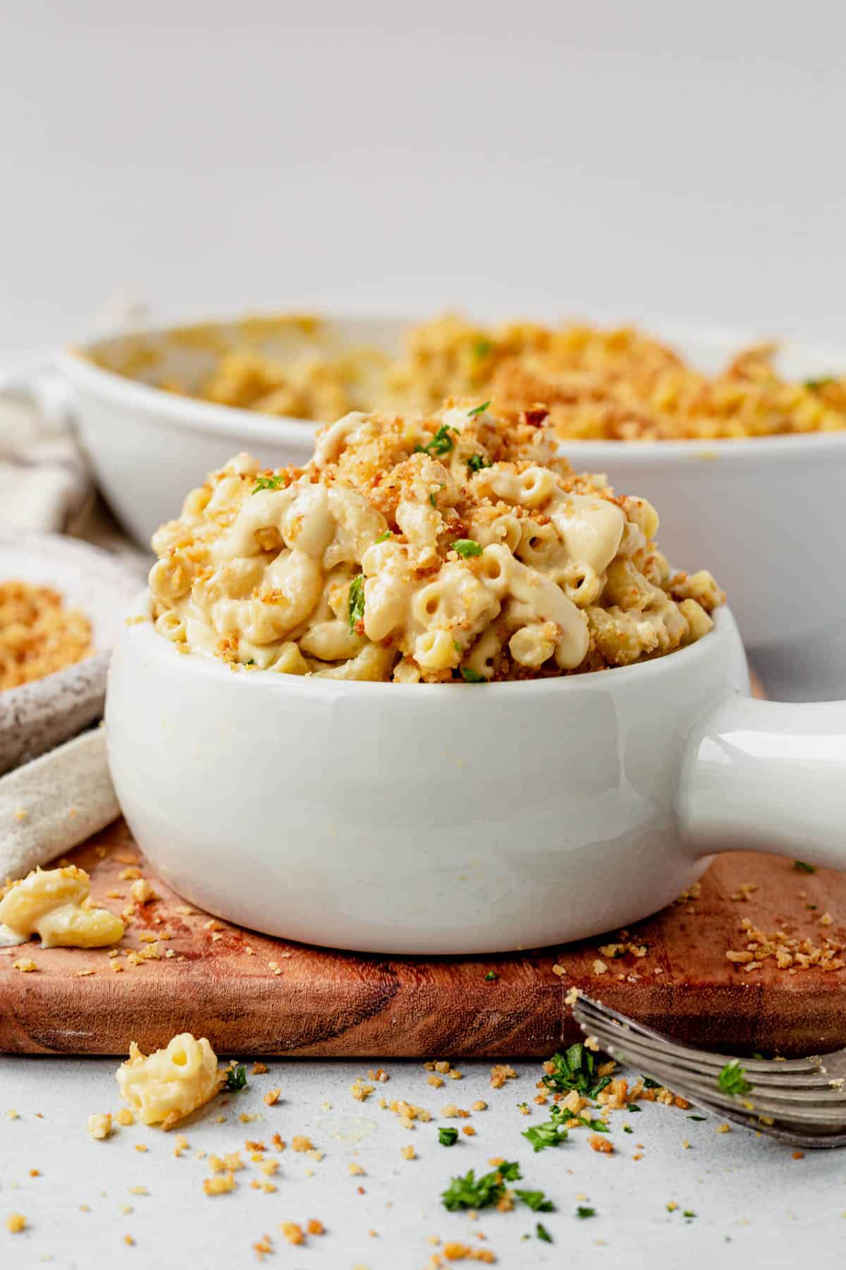 baked vegan mac and cheese in a bowl