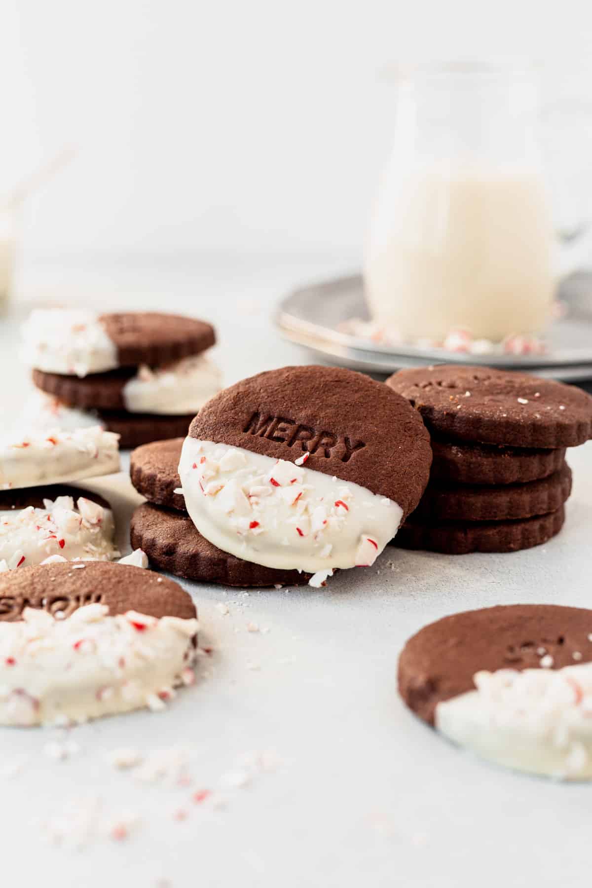 chocolate shortbread cookies dipped in white chocolate
