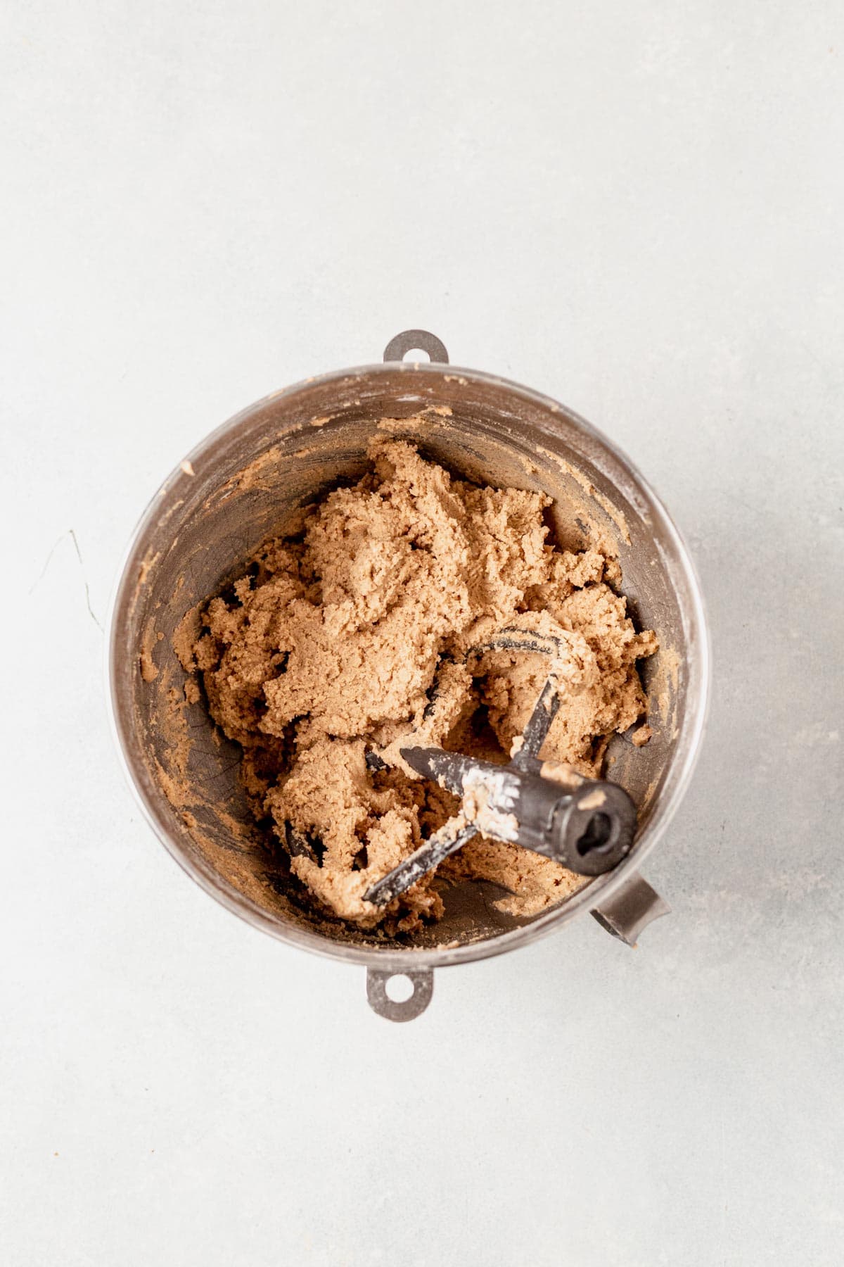 chai cookie dough in a stand mixer bowl.