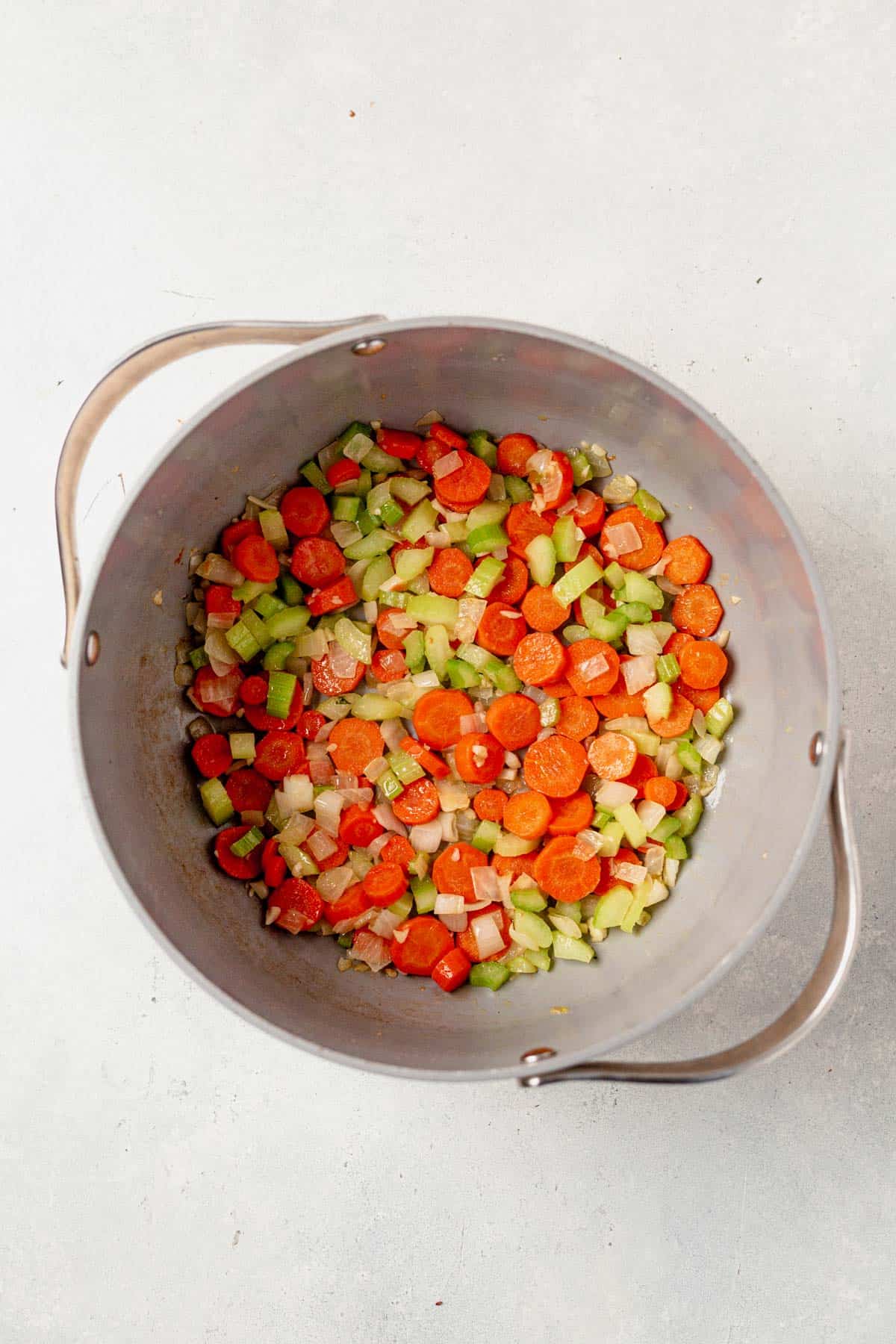 sauted veggies in a stock pot