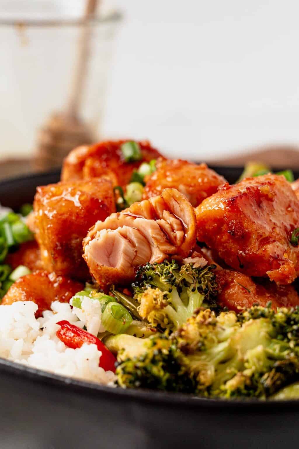 Air Fryer Salmon Bites With Hot Honey Sauce