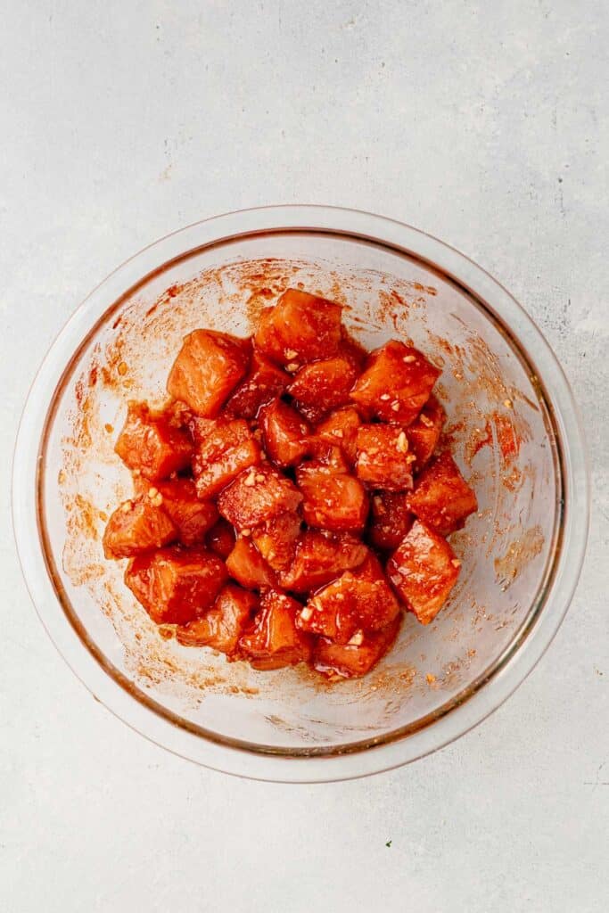 Air Fryer Salmon Bites With Hot Honey Sauce