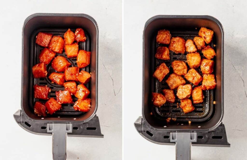 Air Fryer Salmon Bites With Hot Honey Sauce