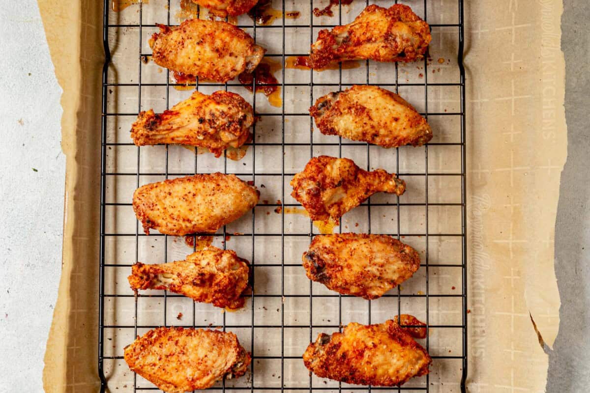 crispy chicken wings on a sheet pan