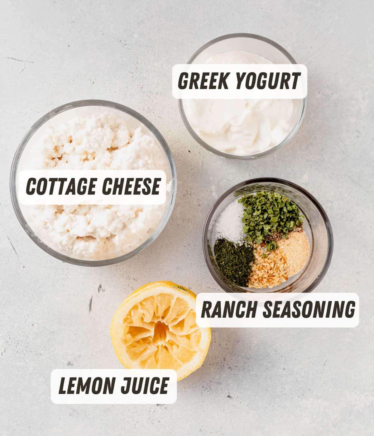 cottage cheese dip ingredients on a countertop