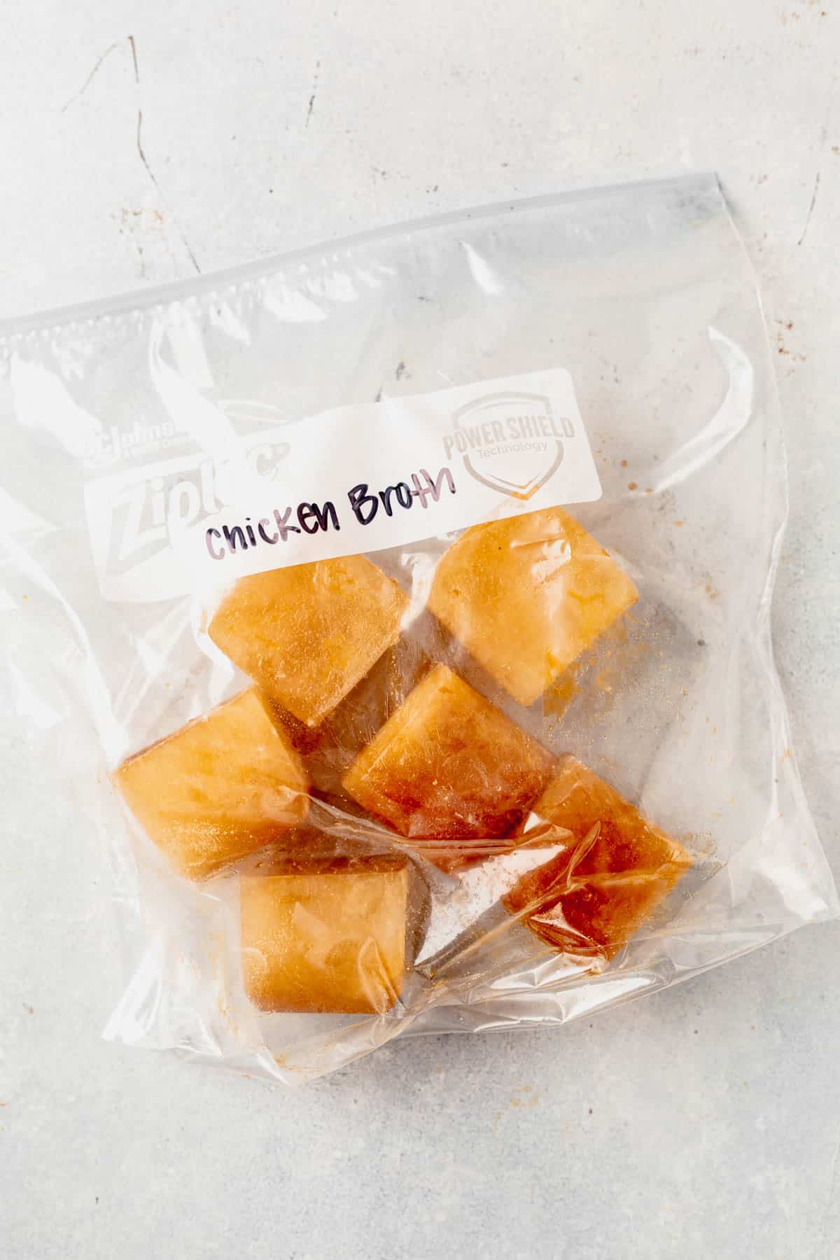 frozen chicken broth in a freezer bag