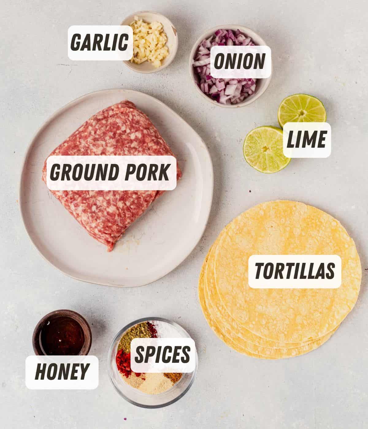ground pork taco ingredients on a countertop
