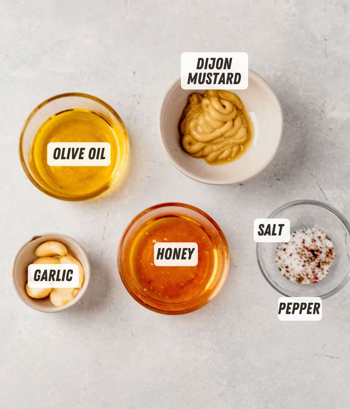 ingredients for honey mustard chicken marinade on a countertop