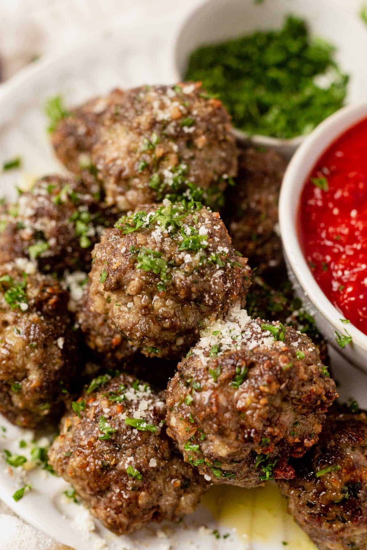 air fryer meatballs with a side of marinara