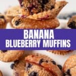 two images of banana blueberry muffins taken out of their wrapper