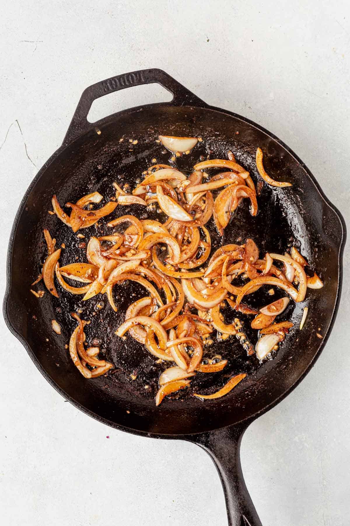 sauteed shallots and garlic in a skillet