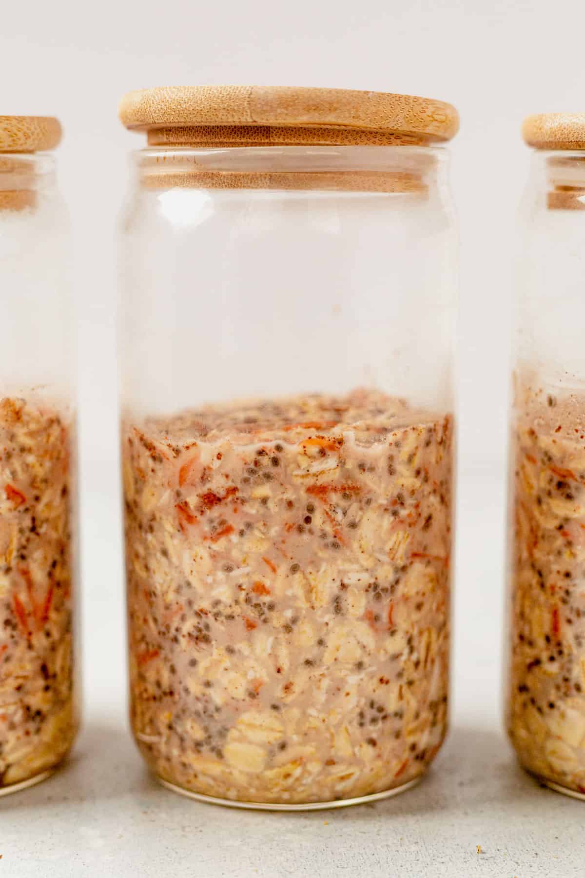 carrot cake overnight oats in a glass jar.