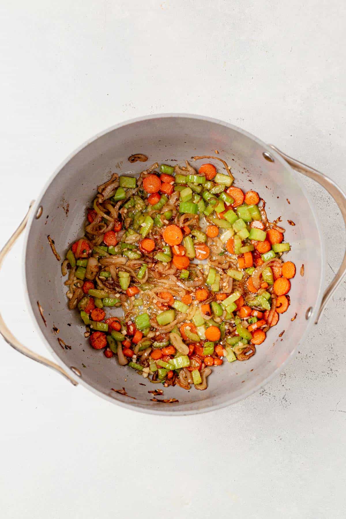sauted onion, celery and carrot in a large pot