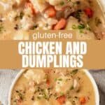 gluten-free chicken and dumplings collage with text