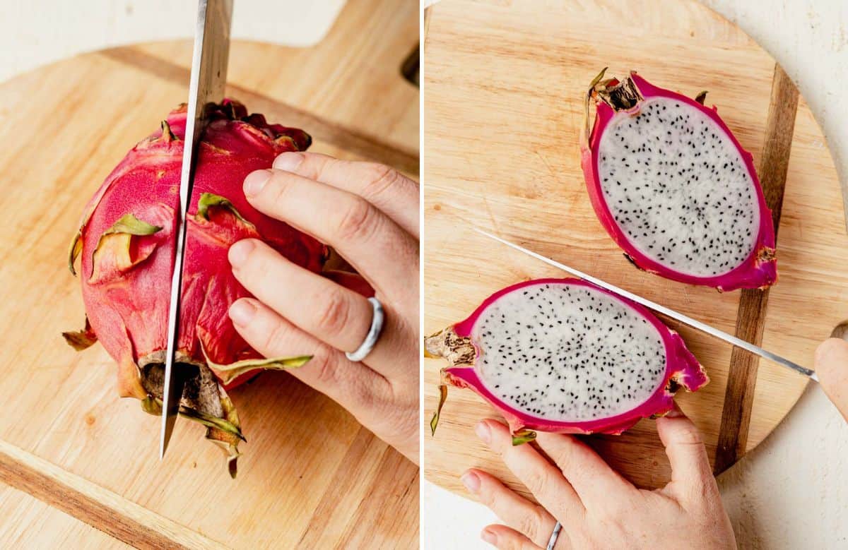 how to cut a dragon fruit in half