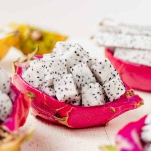 cut up dragon fruit served inside the skin like a bowl