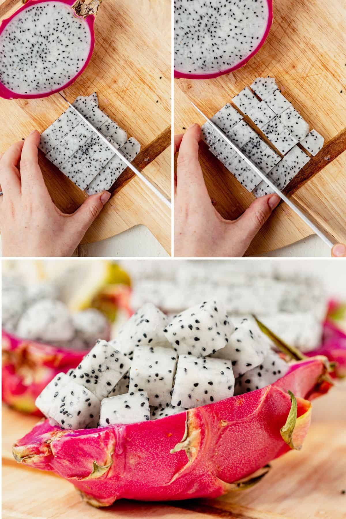 how to cut dragon fruit into cubes