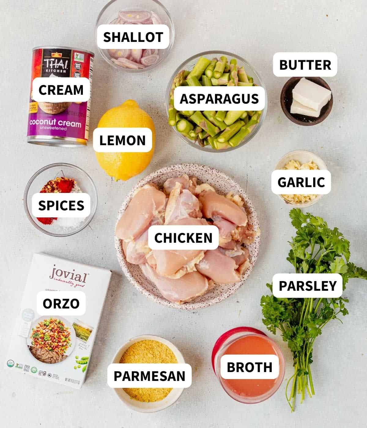lemon chicken orzo ingredients on a countertop