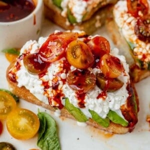 cottage cheese toast with tomato and avocado