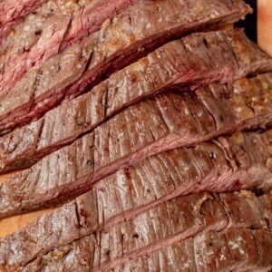 sliced flank steak against the grain