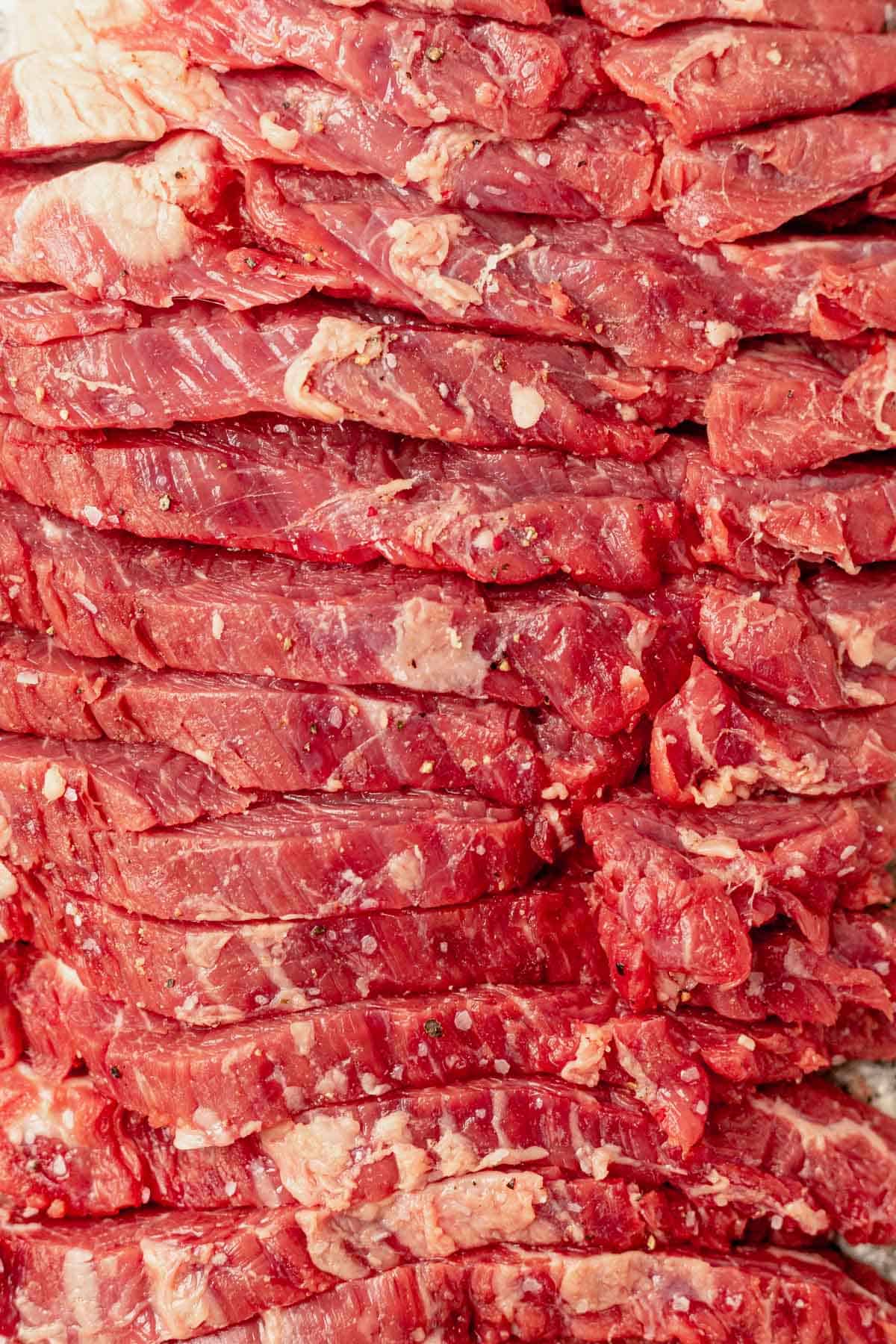 raw flank steak sliced thinly