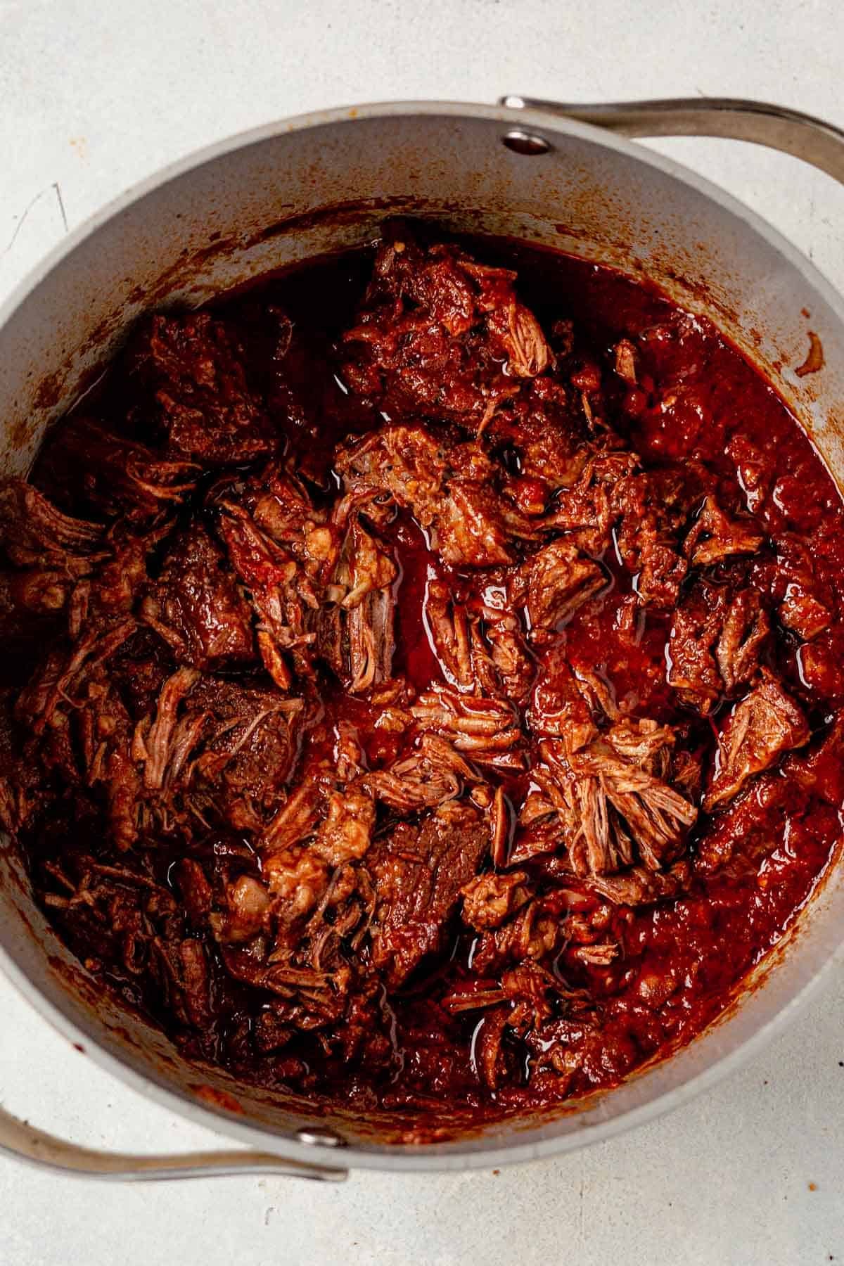 mexican shredded beef in a pot