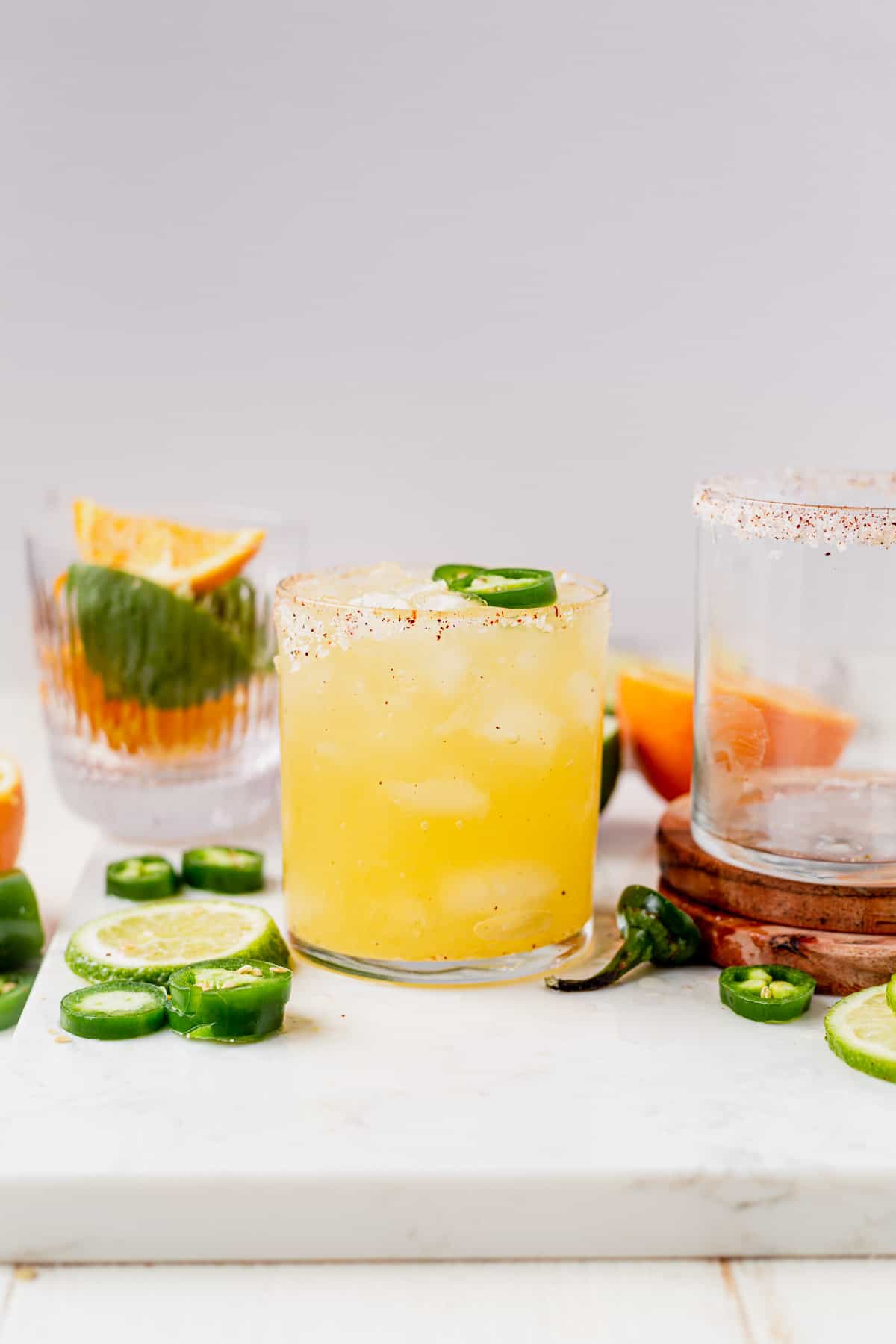 spicy margarita on the rocks with jalapeno